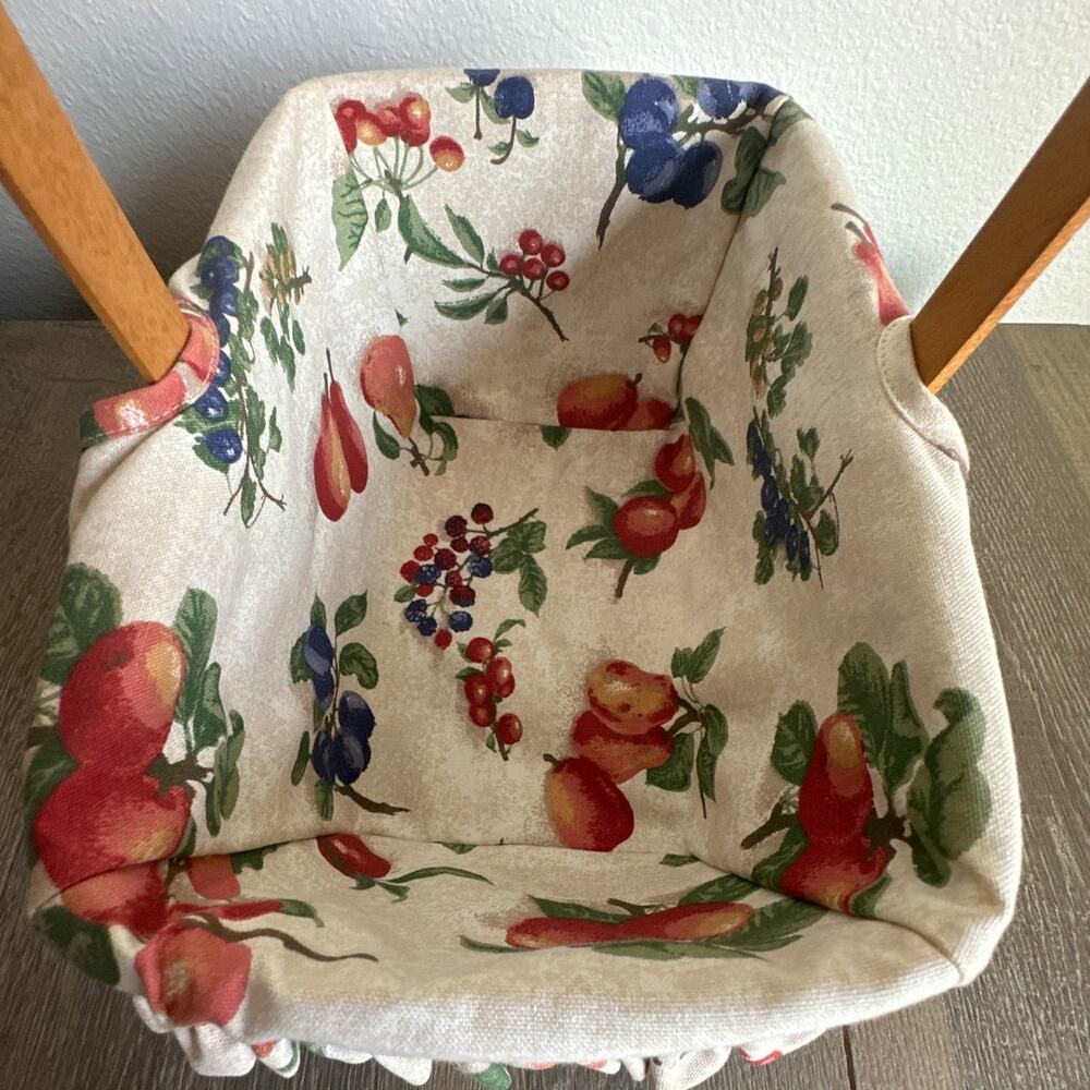 Longaberger Small Fruit Basket Handwoven Wood Fruit Print Liner Farmhouse - Picture 3 of 9